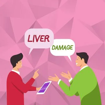 Handwriting text Liver Damage. Internet Concept damage to the liver and its Stock Illustration
