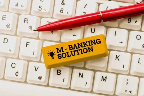 Handwriting text M banking Solution. Conceptual photo conduct financial Stock Photos