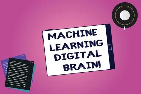 Handwriting text Machine Learning Digital Brain. Concept meaning Artificial Stock Illustration
