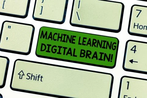 Handwriting text Machine Learning Digital Brain. Concept meaning Artificial Foto stock