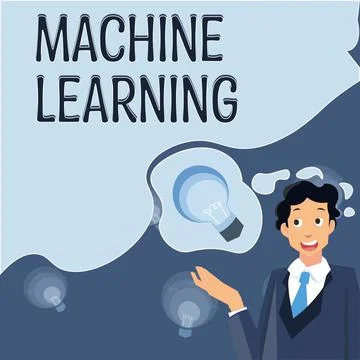 Handwriting text Machine Learning. Word for the concept that a computer can Stock Illustration