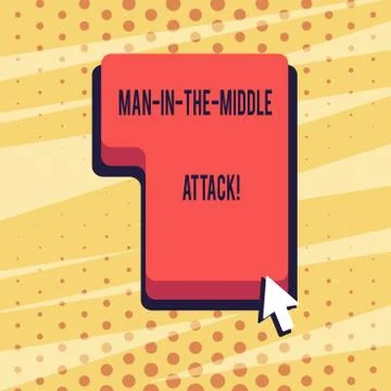 Handwriting text Man In The Middle Attack. Concept meaning Communication between Ilustración de archivo