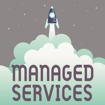 Handwriting text Managed Services. Word Written on company that remotely manages Stock Illustration
