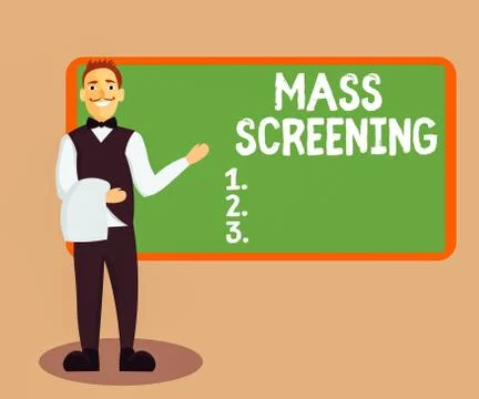 Handwriting text Mass Screening. Concept meaning health evaluation performed at Stock Illustration