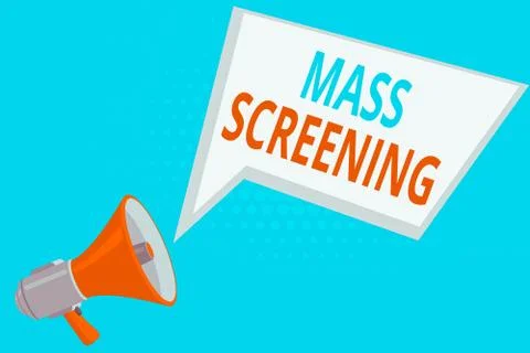 Handwriting text Mass Screening. Concept meaning health evaluation performed at Illustrazione stock