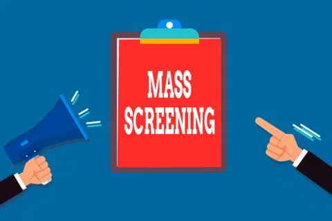 Handwriting text Mass Screening. Concept meaning health evaluation performed at Stock Illustration