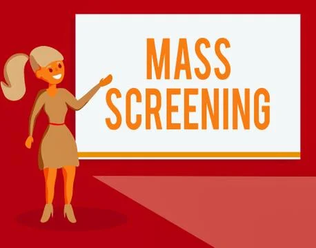 Handwriting text Mass Screening. Concept meaning health evaluation performed at Illustrazione stock