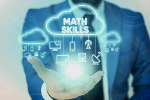 Handwriting text Math Skills. Concept meaning starting to learn how to count Stock Photos