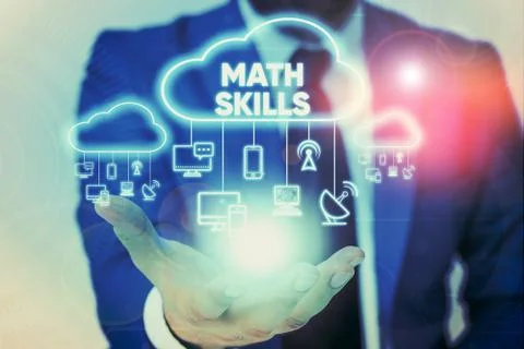 Handwriting text Math Skills. Concept meaning starting to learn how to count Stock Photos