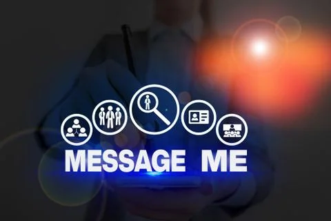 Handwriting text Message Me. Concept meaning To ask someone to send you a short 스톡 사진