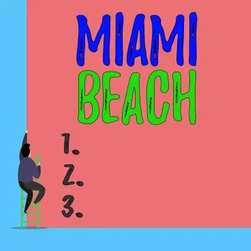 Handwriting text Miami Beach. Concept meaning the coastal resort city in 스톡 일러스트