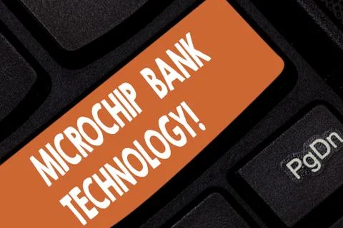 Handwriting text Microchip Bank Technology. Concept meaning Binary transactions Foto stock