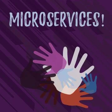 Handwriting text Microservices. Concept meaning Software development technique Illustrazione stock