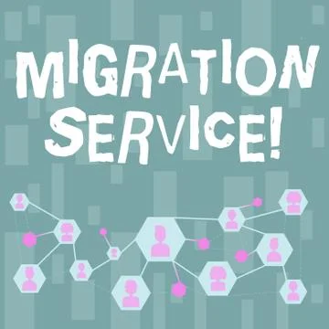 Handwriting text Migration Service. Concept meaning shift different cloud ven Stock Illustration