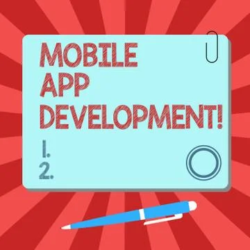Handwriting text Mobile App Development. Concept meaning procedures involved in Stock Illustration