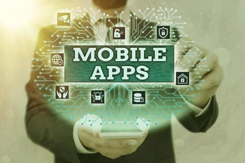 Handwriting text Mobile Apps. Concept meaning a software application designed to Stock Photos