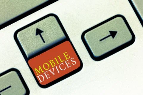 Handwriting text Mobile Devices. Concept meaning A portable computing device 스톡 사진