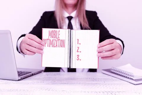 Handwriting text Mobile Optimization. Concept meaning Site Content Reformatted Stock Photos