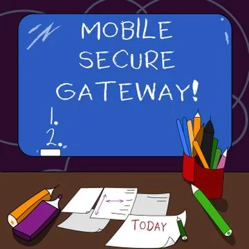 Handwriting text Mobile Secure Gateway. Concept meaning Securing devices from Stock Illustration