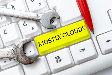 Handwriting text Mostly Cloudy. Word for Shadowy Vaporous Foggy Fluffy Nebulous Foto stock