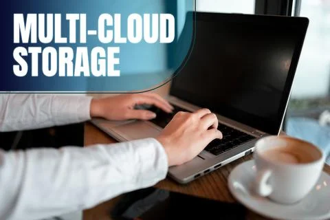 Handwriting text Multi Cloud Storage. Business approach use of multiple cloud 스톡 사진