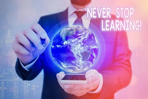 Handwriting text Never Stop Learning. Concept meaning keep on studying gaining 스톡 사진