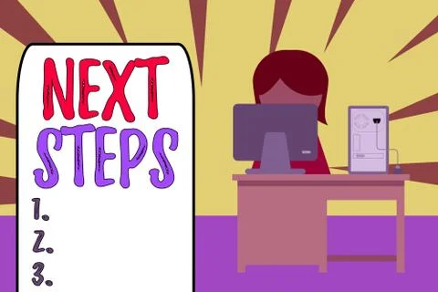 Handwriting text Next Steps. Concept meaning numper of process going to be made Stock Illustration