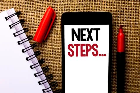 Handwriting text Next Steps.... Concept meaning Following Moves Strategy Plan Stock Photos
