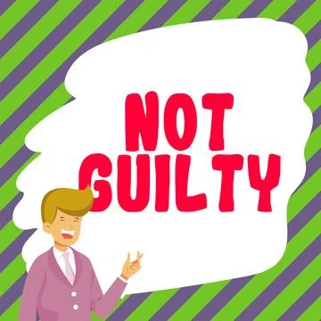 Handwriting text Not Guilty. Word for someone is innocent didnt commit specific Stock-Illustration