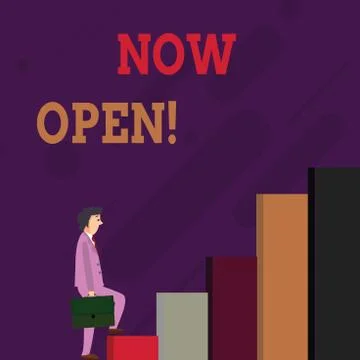 Handwriting text Now Open. Concept meaning leave door or windows not closed or Ilustración de archivo