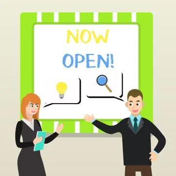 Handwriting text Now Open. Concept meaning leave door or windows not closed or Ilustración de archivo