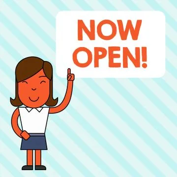 Handwriting text Now Open. Concept meaning leave door or windows not closed or Ilustración de archivo