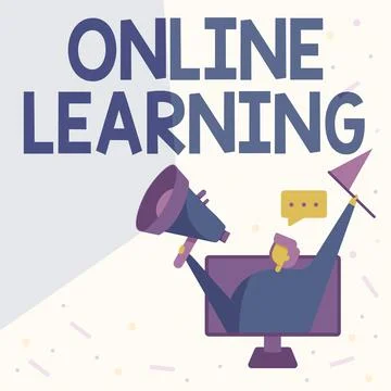 Handwriting text Online Learning. Word Written on Larning with the assistance of 스톡 일러스트