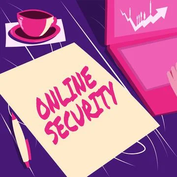 Handwriting text Online Security. Word for rules to protect against attacks over 스톡 일러스트