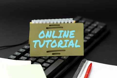 Handwriting text Online Tutorial. Word for process of tutoring in an online or Stock Photos