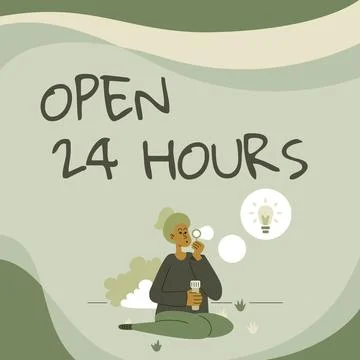 Handwriting text Open 24 Hours. Business showcase Working all day everyday Stock Illustration