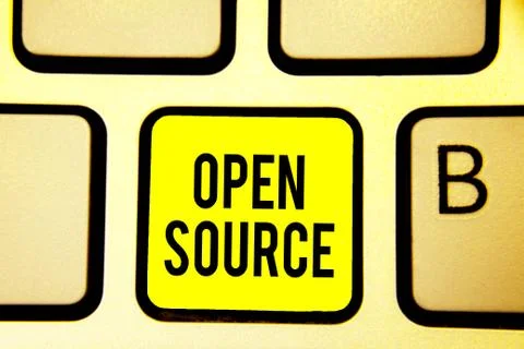 Handwriting text Open Source. Concept meaning denoting software which original Foto stock