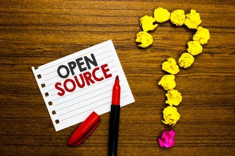Handwriting text Open Source. Concept meaning denoting software which original 스톡 사진