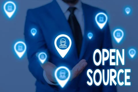 Handwriting text Open Source. Concept meaning denoting software which original Foto stock