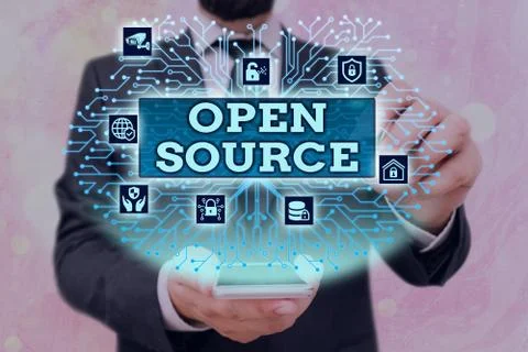 Handwriting text Open Source. Concept meaning contains the source code that can 스톡 사진
