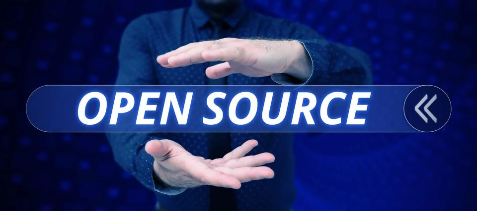 Handwriting text Open Source. Concept meaning denoting software which original Foto stock