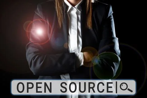 Handwriting text Open Source. Concept meaning denoting software which original 스톡 사진