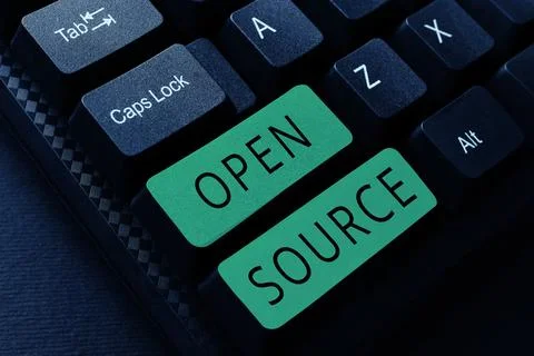 Handwriting text Open Source. Concept meaning denoting software which original Foto stock