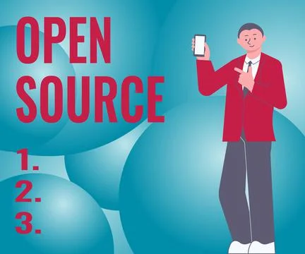 Handwriting text Open Source. Word Written on denoting software which original Stock Illustration