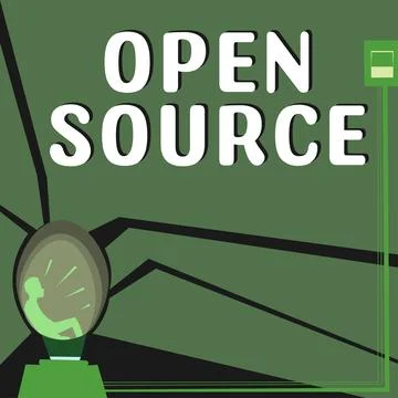 Handwriting text Open Source. Word for denoting software which original source Illustrazione stock