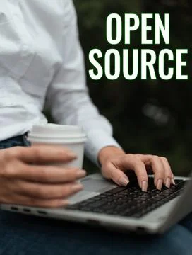 Handwriting text Open Source. Word Written on denoting software which original Foto stock