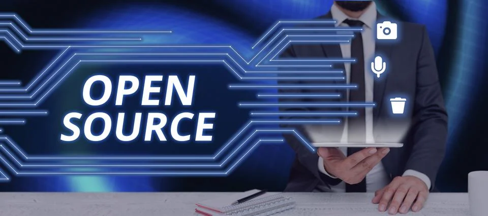 Handwriting text Open Source. Word Written on denoting software which original 스톡 사진