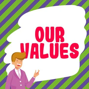 Handwriting text Our Values. Word Written on list of morals companies or Stock Illustration