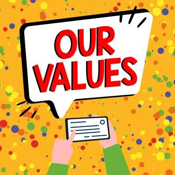 Handwriting text Our Values. Word Written on list of morals companies or Stock Illustration