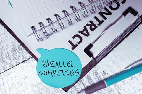 Handwriting text Parallel Computing. Business overview simultaneous calculation Stockfoto's